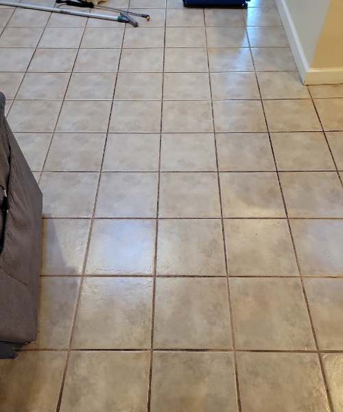 A room with a tile floor that has been cleaned